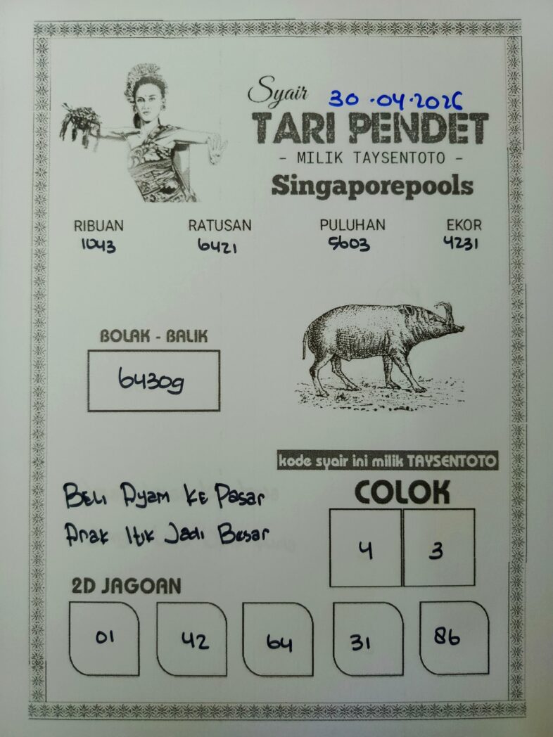 Syair Tari Pendet SGP Hari ini Kamis, 30 April 2026