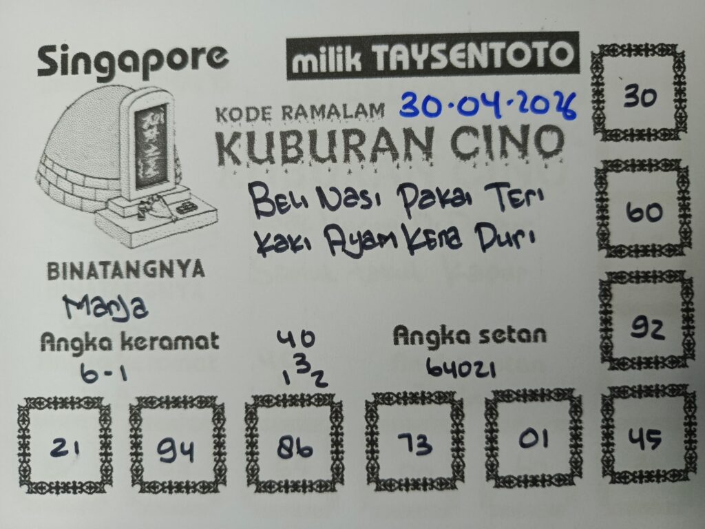 Syair Kuburan Cino SGP Hari ini Kamis, 30 April 2026