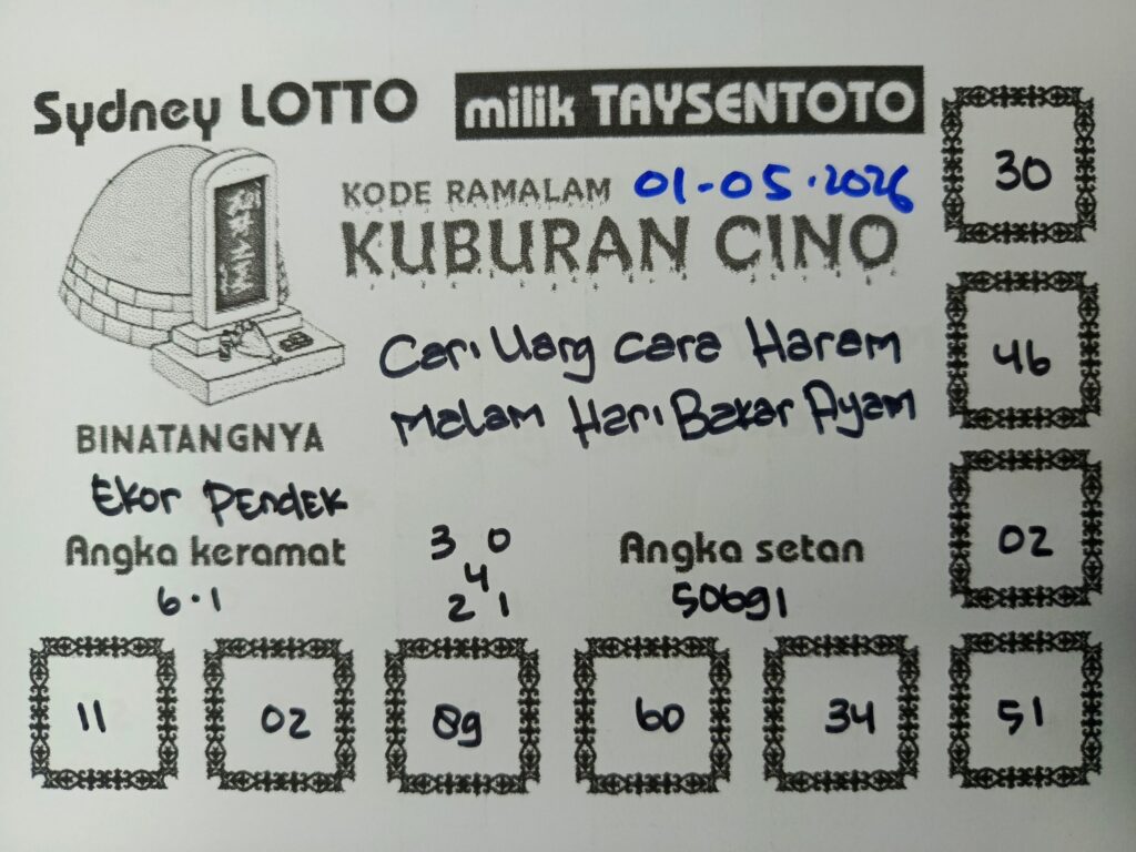 Syair Kuburan Cino Sydney Hari ini Jumat, 01 Mei 2026
