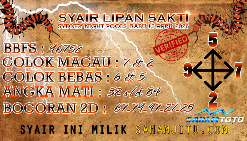 Syair lipan sakti SydneyNight Hari ini Rabu, 15 April 2026