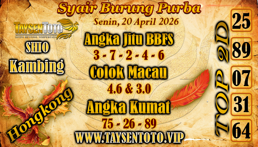 Syair Burung Purba Hongkong Hari Senin, 20 April 2026
