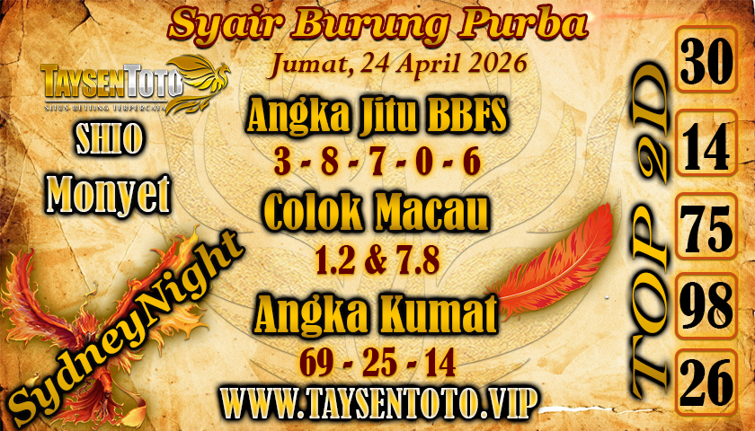 Syair Burung Purba SydneyNight Hari ini Jumat, 24 April 2026