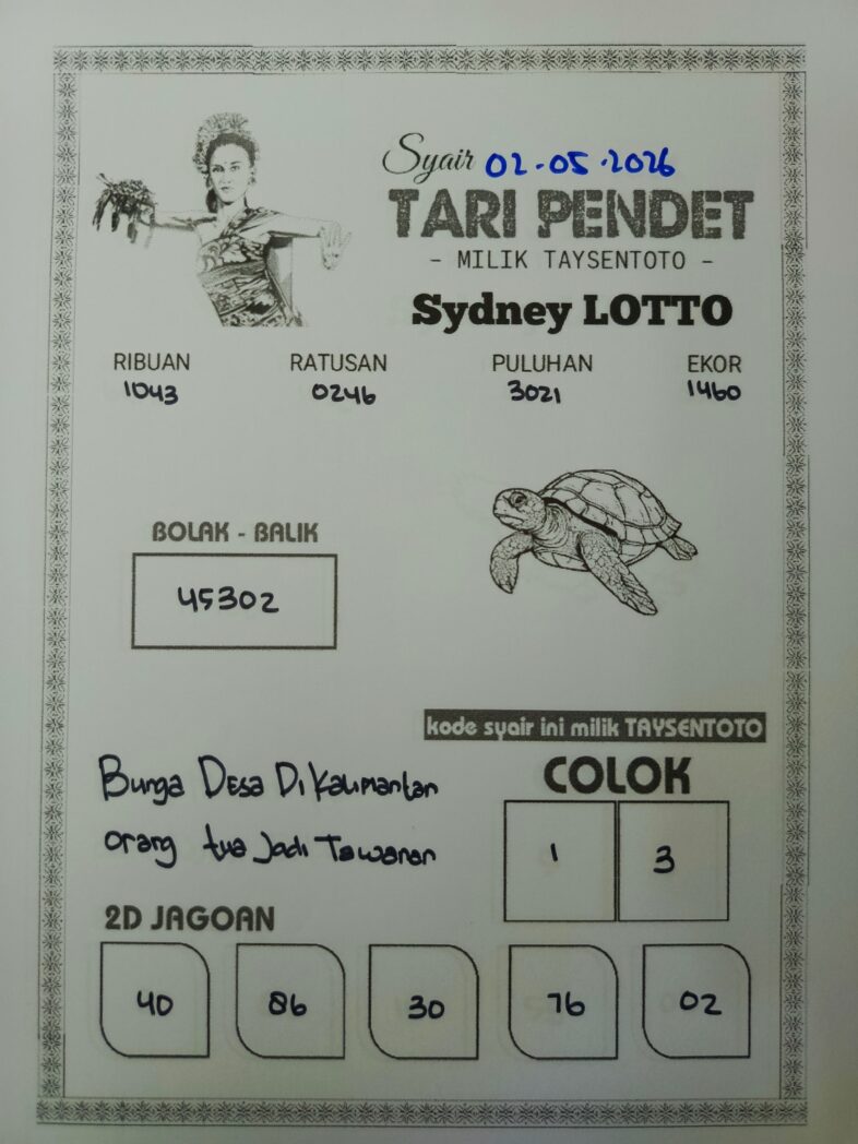 Syair Tari Pendet Sydney Hari ini Sabtu, 02 Mei 2026