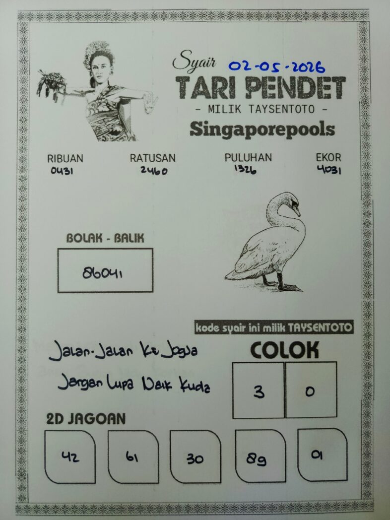 Syair Tari Pendet SGP Hari ini Sabtu, 02 Mei 2026