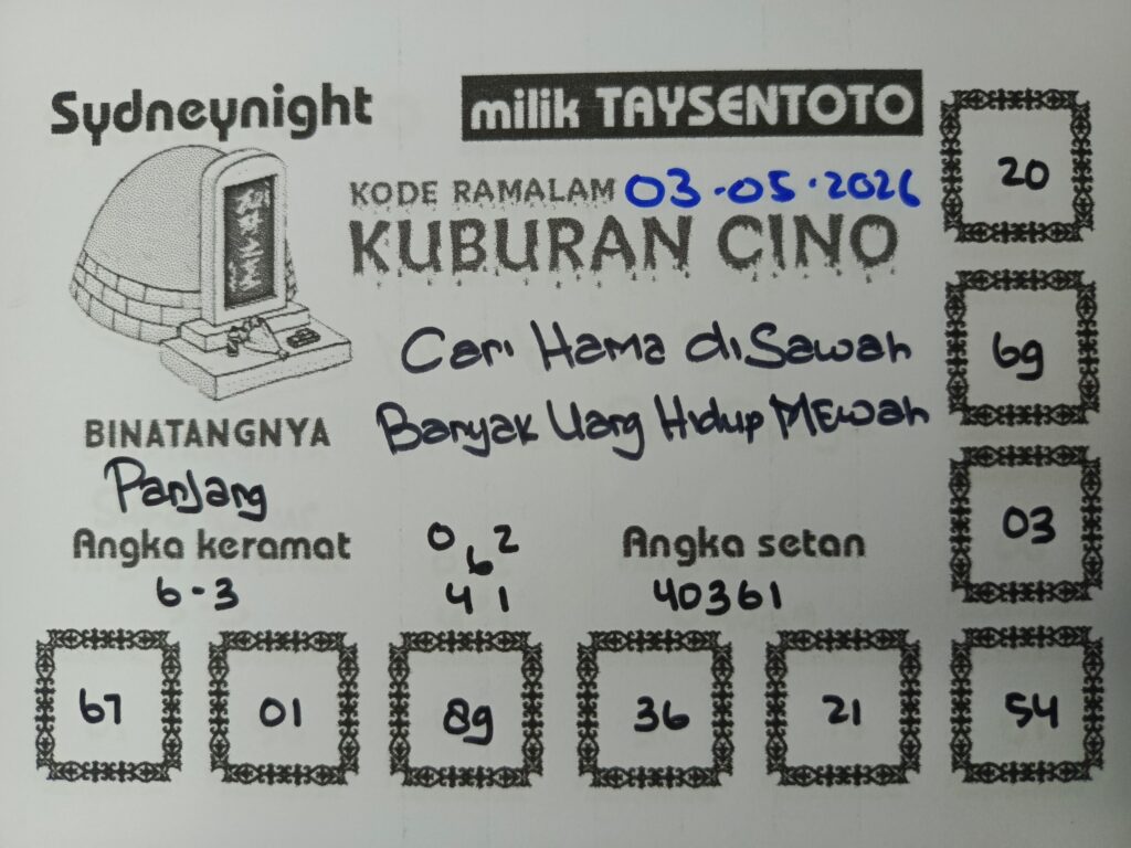 Syair Kuburan Cino SydneyNight Hari ini Minggu, 03 Mei 2026