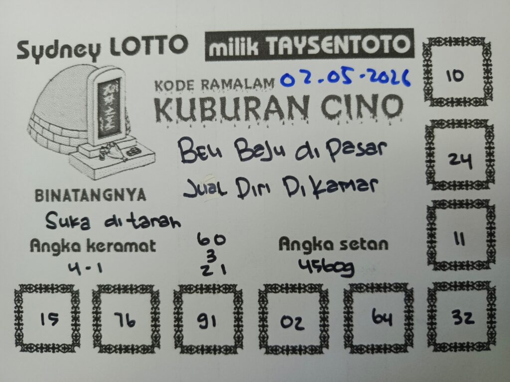 Syair Kuburan Cino Sydney Hari ini Sabtu, 02 Mei 2026
