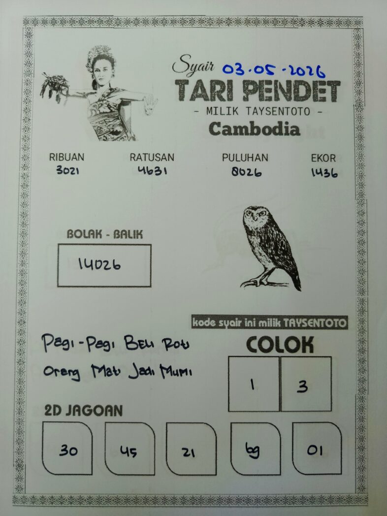 Syair Tari Pendet Cambodia Hari Ini Minggu, 03 Mei 2026