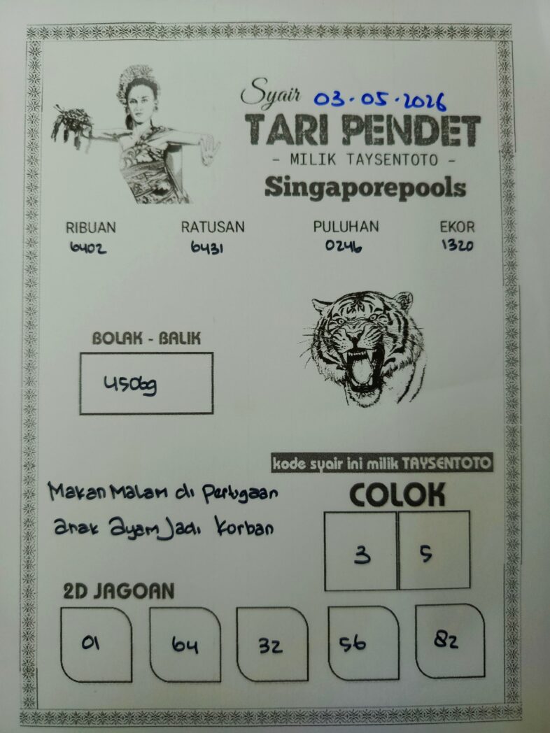 Syair Tari Pendet SGP Hari ini Minggu, 03 Mei 2026