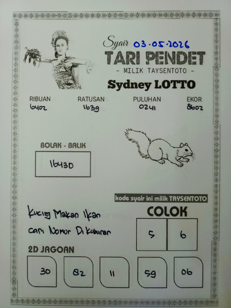 Syair Tari Pendet Sydney Hari ini Minggu, 03 Mei 2026