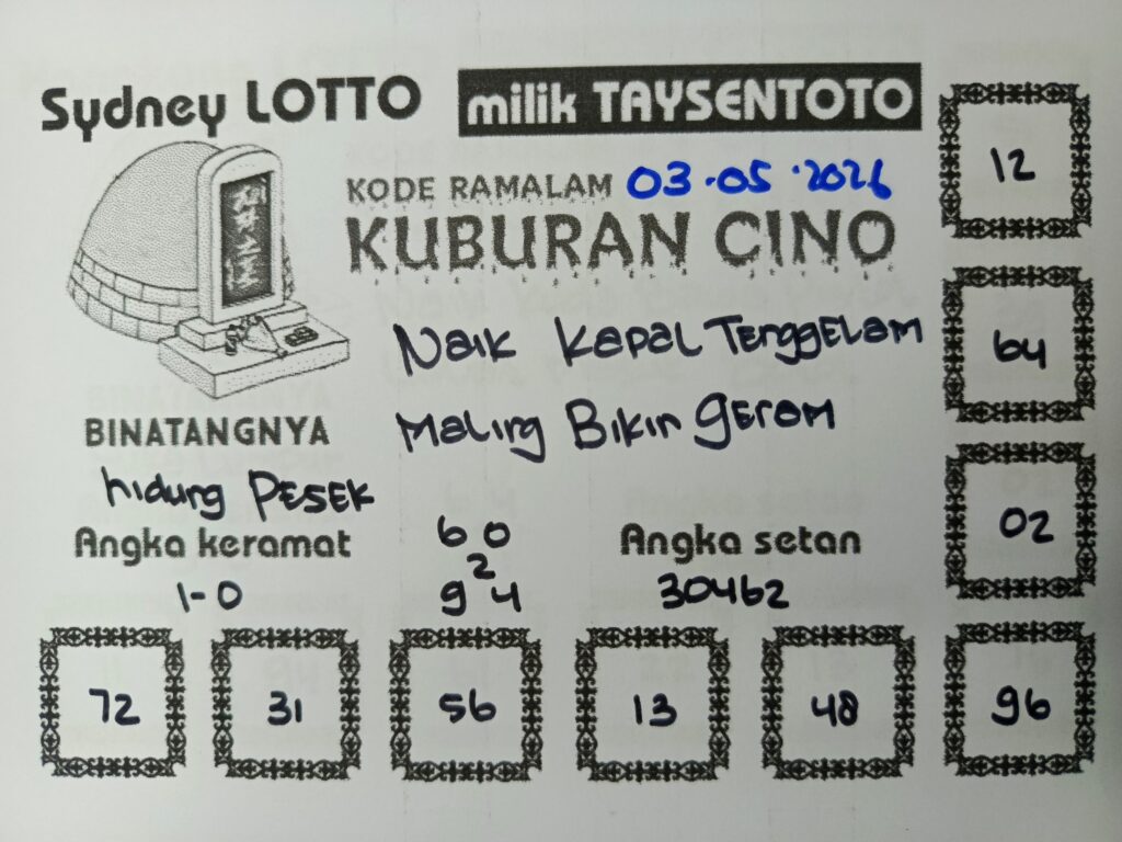 Syair Kuburan Cino Sydney Hari ini Minggu, 03 Mei 2026