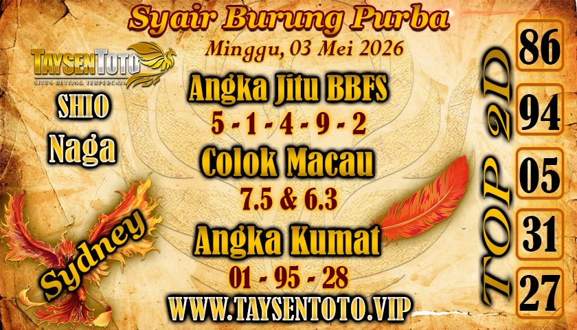 Syair Burung Purba Sydney Hari ini Minggu, 03 Mei 2026