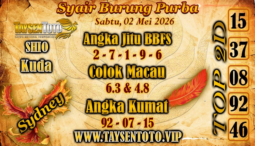 Syair Burung Purba Sydney Hari ini Sabtu, 02 Mei 2026