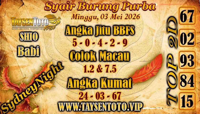 Syair Burung Purba SydneyNight Hari ini Minggu, 03 Mei 2026