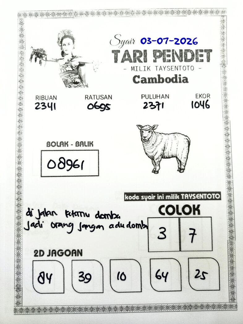 Syair Tari Pendet Cambodia Hari Ini Jumat, 03 Juli 2026