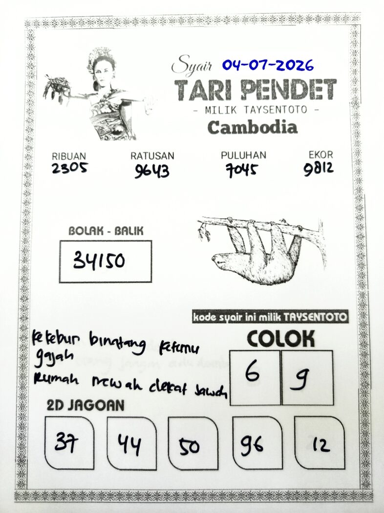 Syair Tari Pendet Cambodia Hari Ini Sabtu, 04 Juli 2026