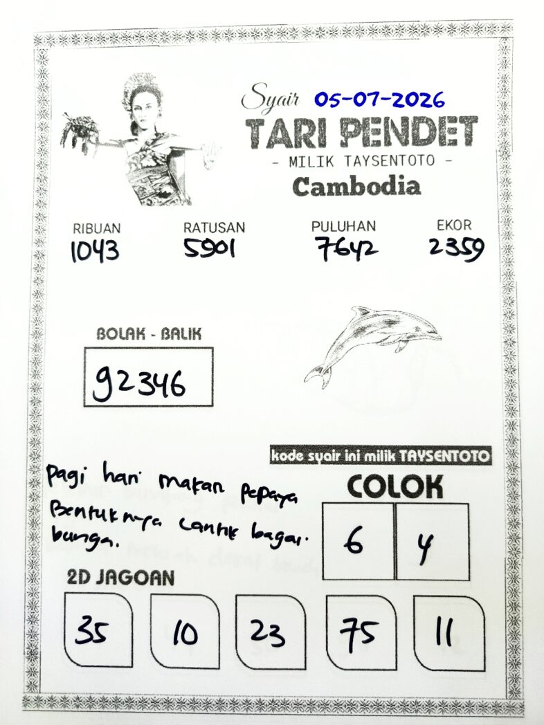Syair Tari Pendet Cambodia Hari Ini Minggu, 05 Juli 2026