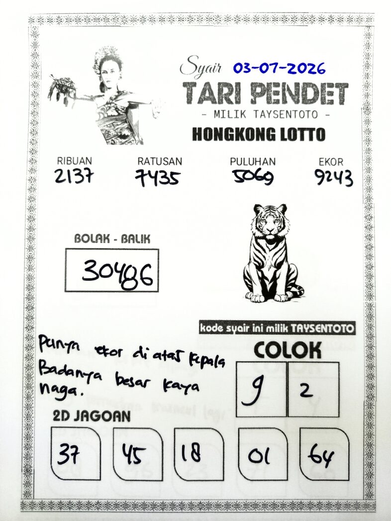 Syair Tari Pendet HK Hari Jumat, 03 Juli 2026