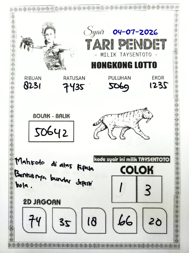 Syair Tari Pendet HK Hari Sabtu, 04 Juli 2026