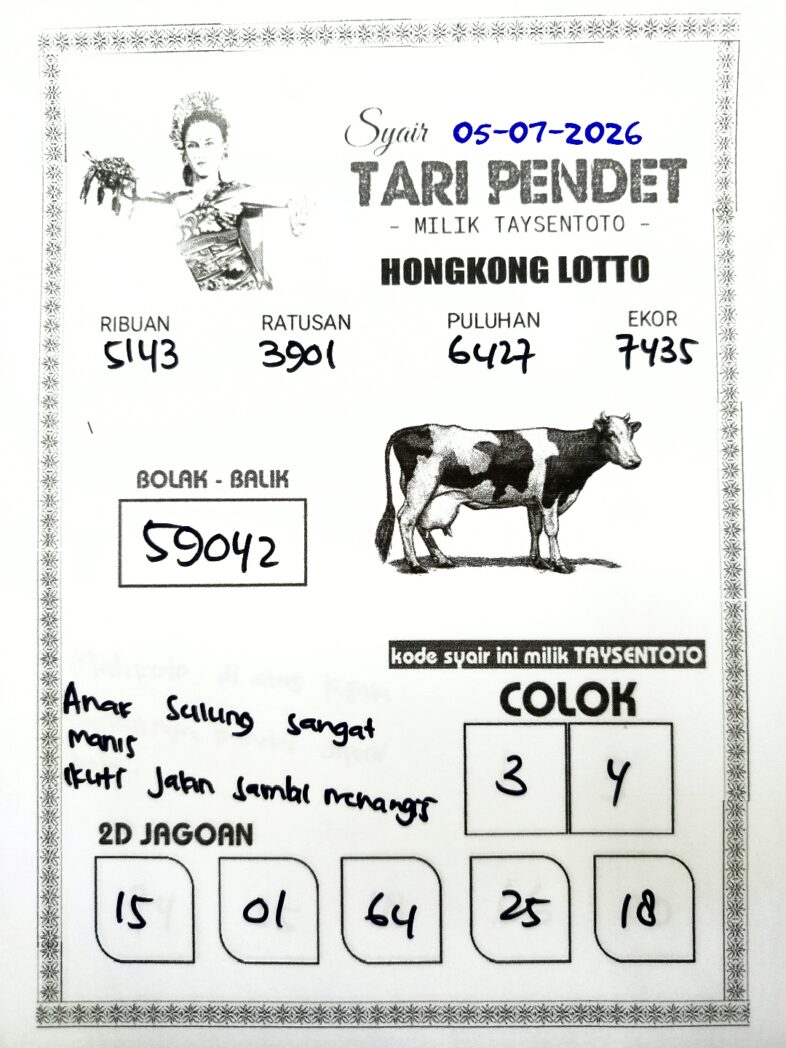 Syair Tari Pendet HK Hari Minggu, 05 Juli 2026