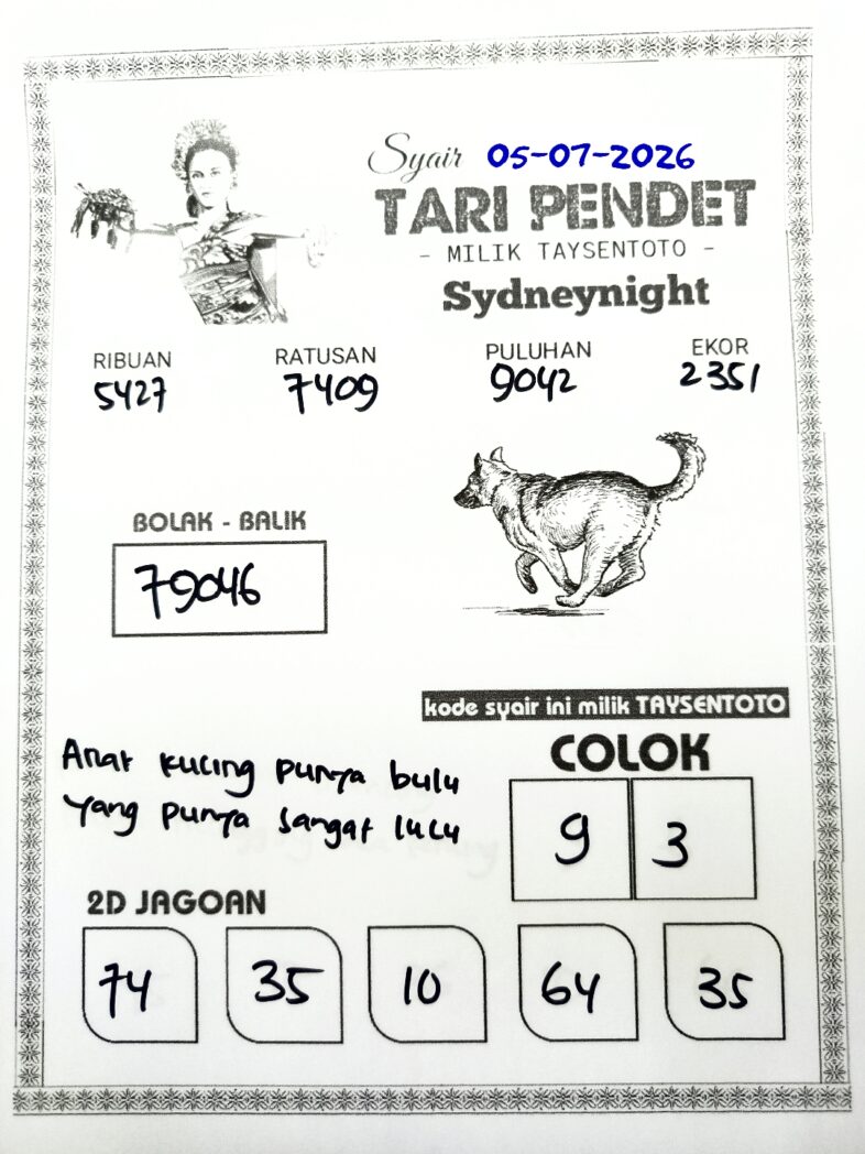 Syair Tari Pendet SydneyNight Hari ini Minggu, 05 Juli 2026