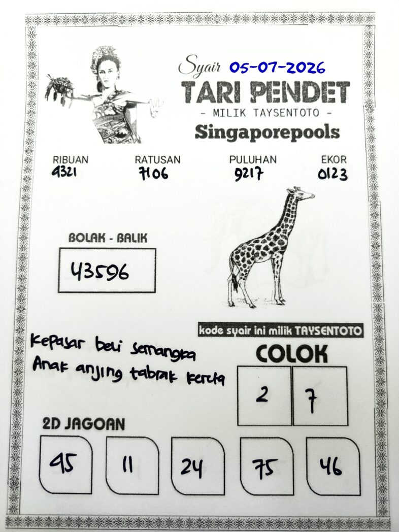 Syair Tari Pendet SGP Hari ini Minggu, 05 Juli 2026