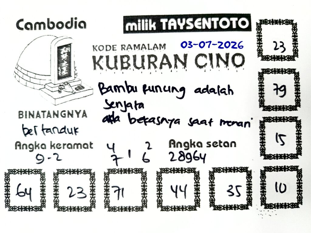 Syair Kuburan Cino Cambodia Hari Ini Jumat, 03 Juli 2026