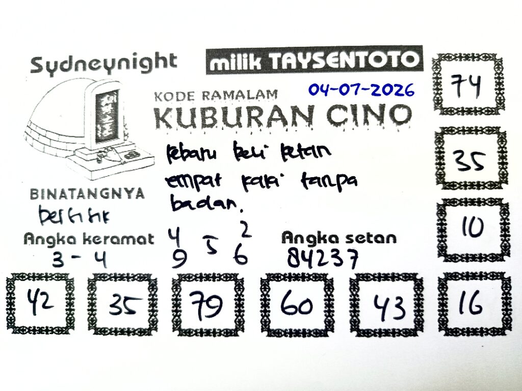 Syair Kuburan Cino SydneyNight Hari ini Sabtu, 04 Juli 2026