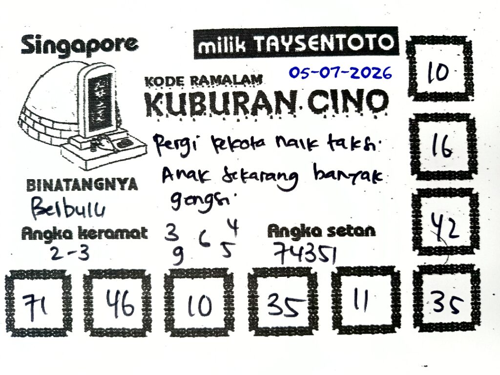Syair Kuburan Cino SGP Hari ini Minggu, 05 Juli 2026