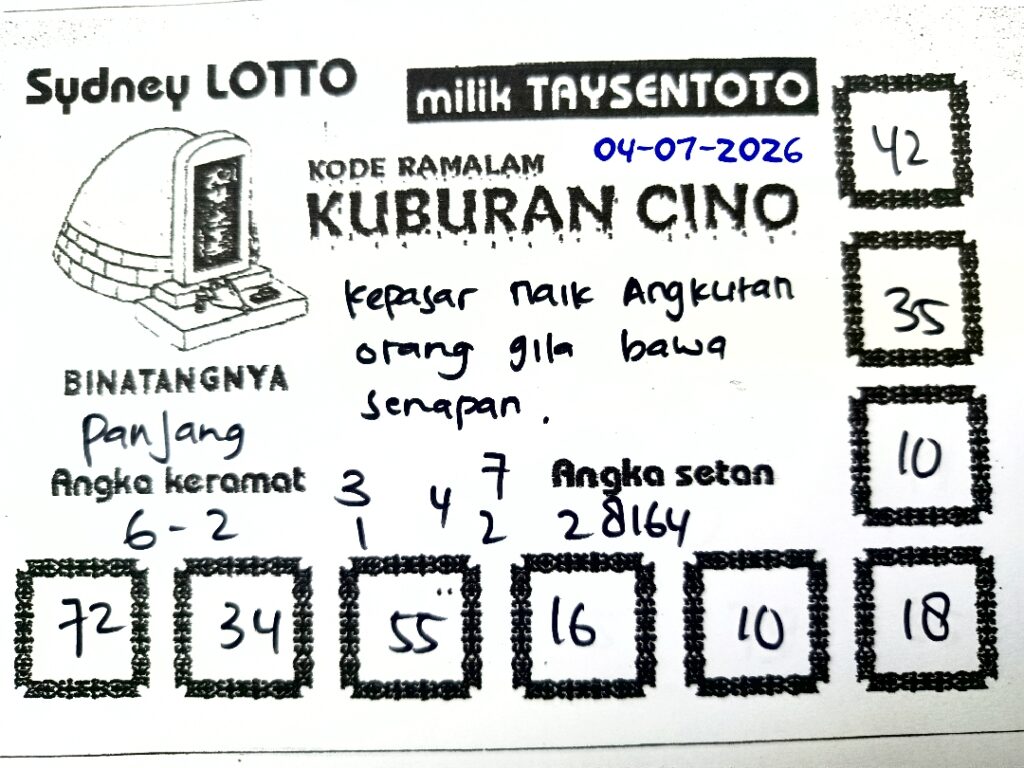Syair Kuburan Cino Sydney Hari ini Sabtu, 04 Juli 2026
