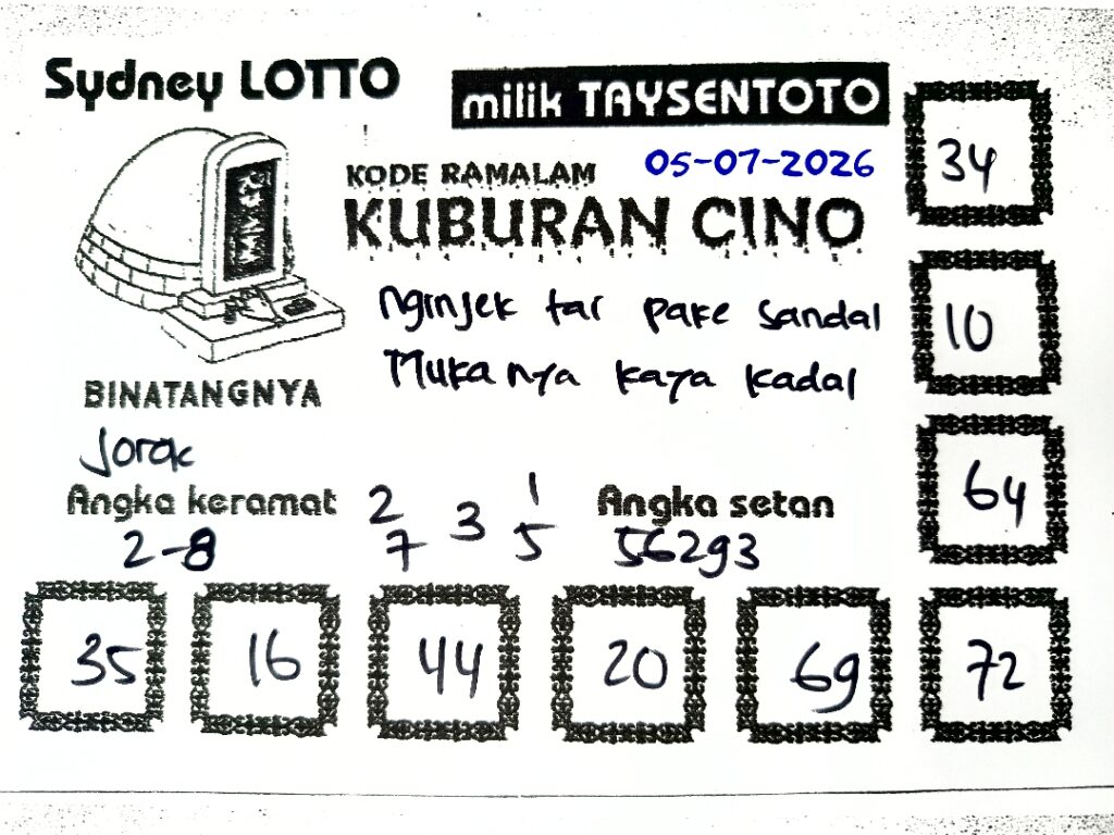 Syair Kuburan Cino Sydney Hari ini Minggu, 05 Juli 2026