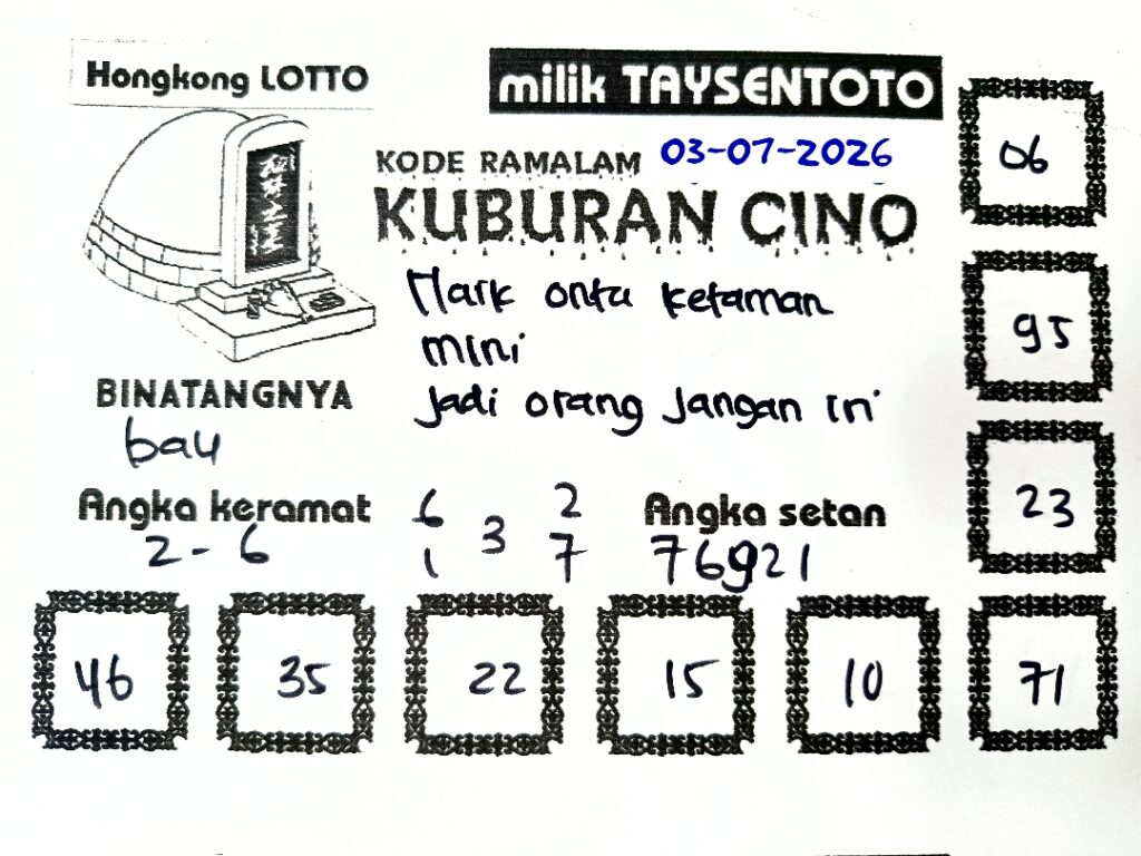 Syair Kuburan Cino HK Hari Jumat, 03 Juli 2026