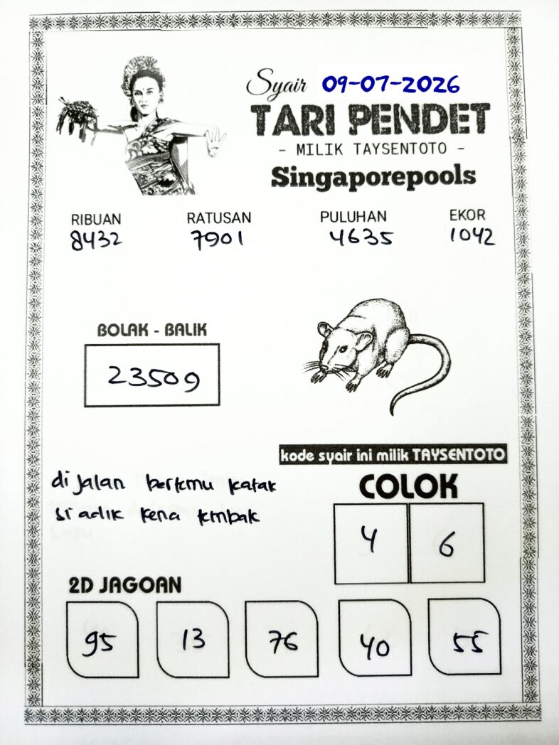 Syair Tari Pendet SGP Hari ini Kamis, 09 Juli 2026