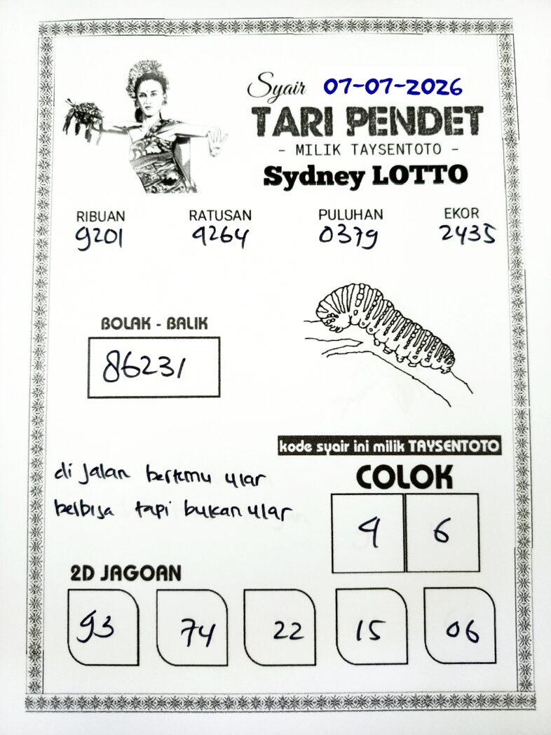 Syair Tari Pendet Sydney Hari ini Selasa, 07 Juli 2026