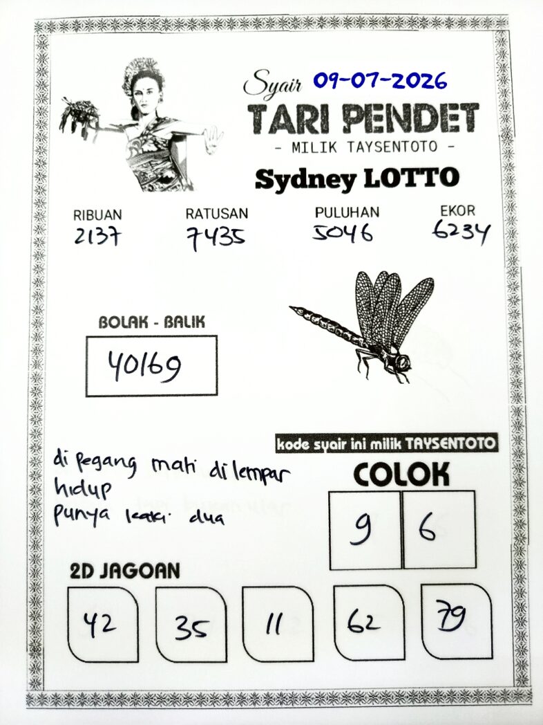 Syair Tari Pendet Sydney Hari ini Kamis, 09 Juli 2026