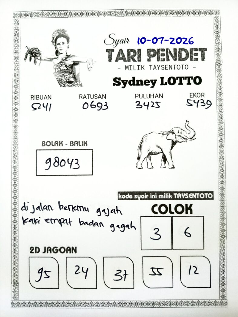 Syair Tari Pendet Sydney Hari ini Jumat, 10 Juli 2026