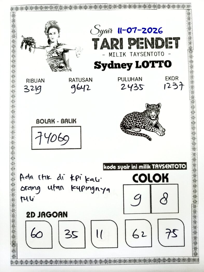 Syair Tari Pendet Sydney Hari ini Sabtu, 11 Juli 2026