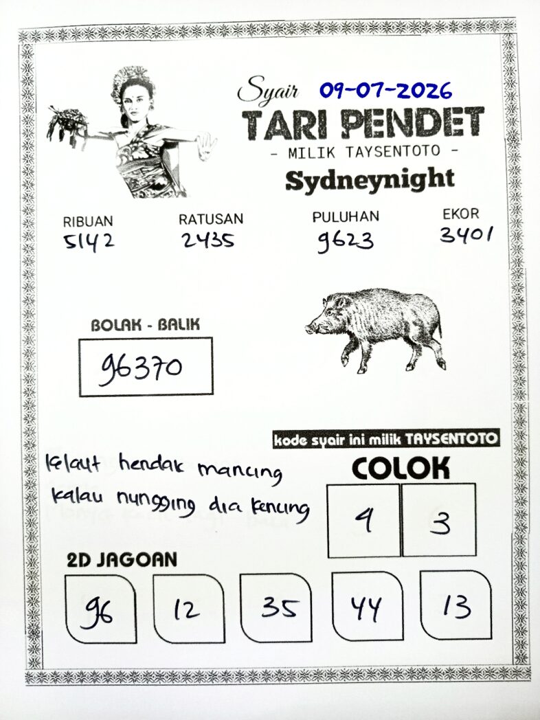 Syair Tari Pendet SydneyNight Hari ini Kamis, 09 Juli 2026