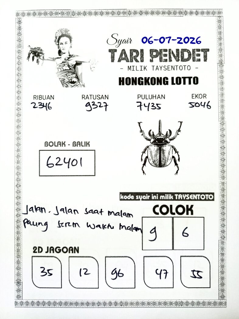 Syair Tari Pendet HK Hari Senin, 06 Juli 2026