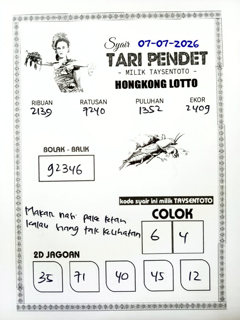 Syair Tari Pendet HK Hari Selasa, 07 Juli 2026
