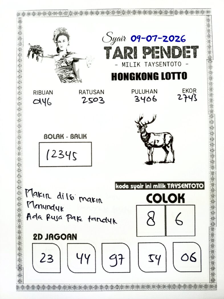 Syair Tari Pendet HK Hari Kamis, 09 Juli 2026