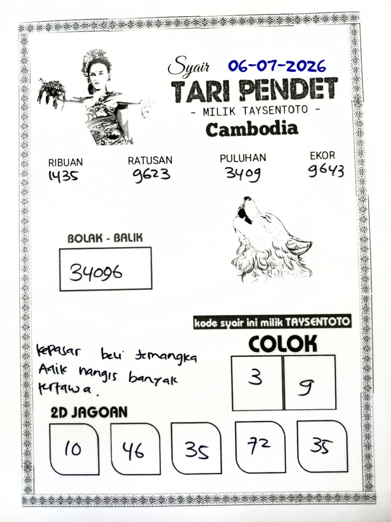 Syair Tari Pendet Cambodia Hari Ini Senin, 06 Juli 2026
