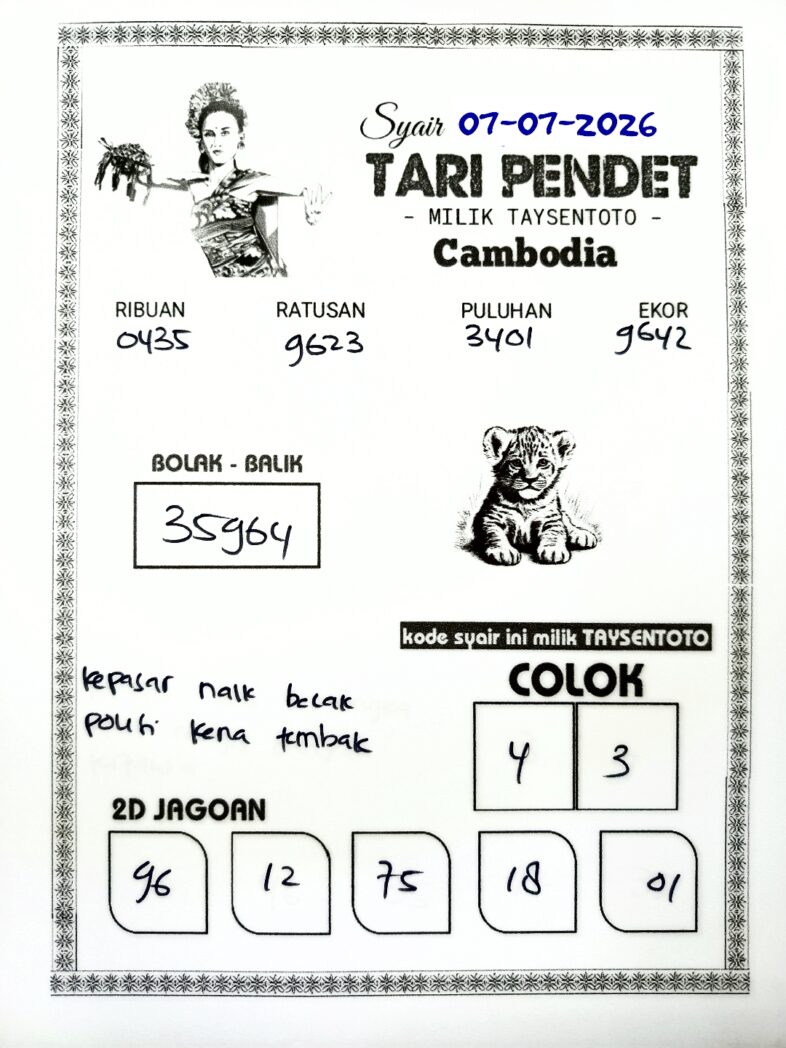 Syair Tari Pendet Cambodia Hari Ini Selasa, 07 Juli 2026