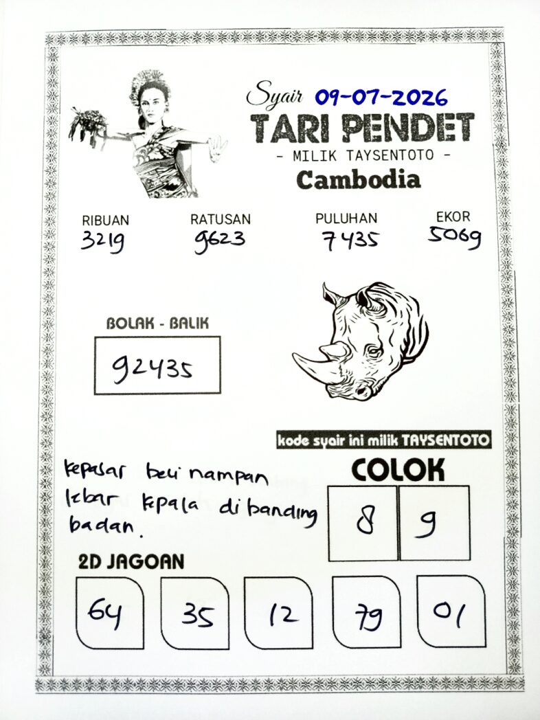 Syair Tari Pendet Cambodia Hari Ini Kamis, 09 Juli 2026