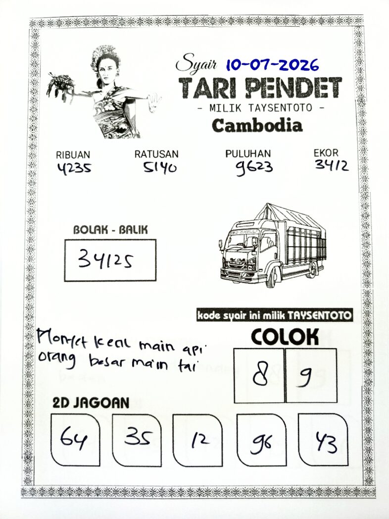 Syair Tari Pendet Cambodia Hari Ini Jumat, 10 Juli 2026