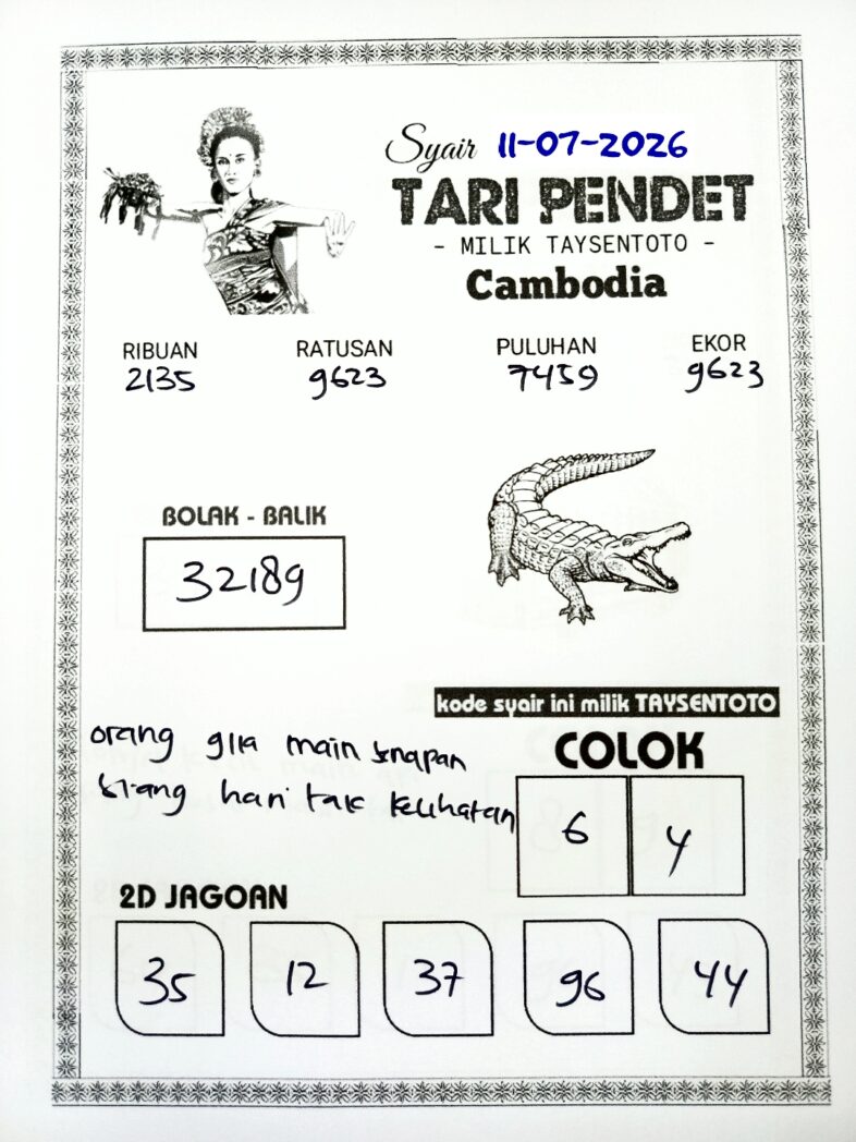 Syair Tari Pendet Cambodia Hari Ini Sabtu, 11 Juli 2026