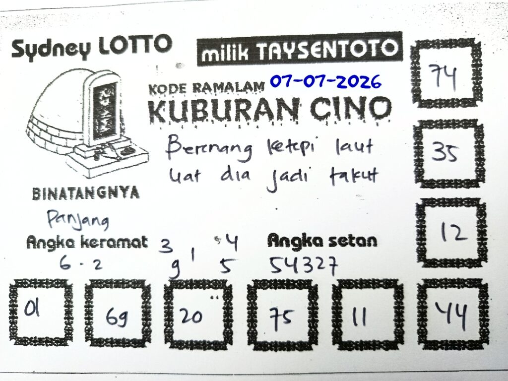 Syair Kuburan Cino Sydney Hari ini Selasa, 07 Juli 2026