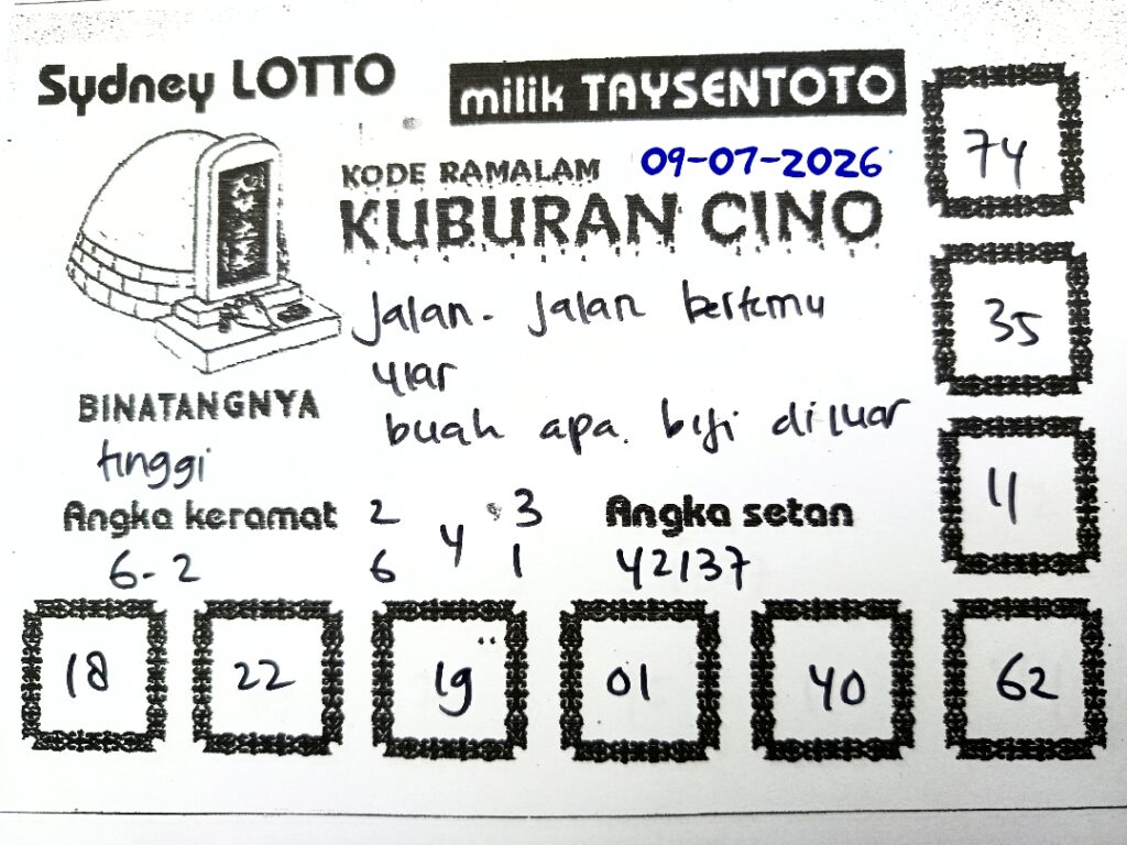 Syair Kuburan Cino Sydney Hari ini Kamis, 09 Juli 2026