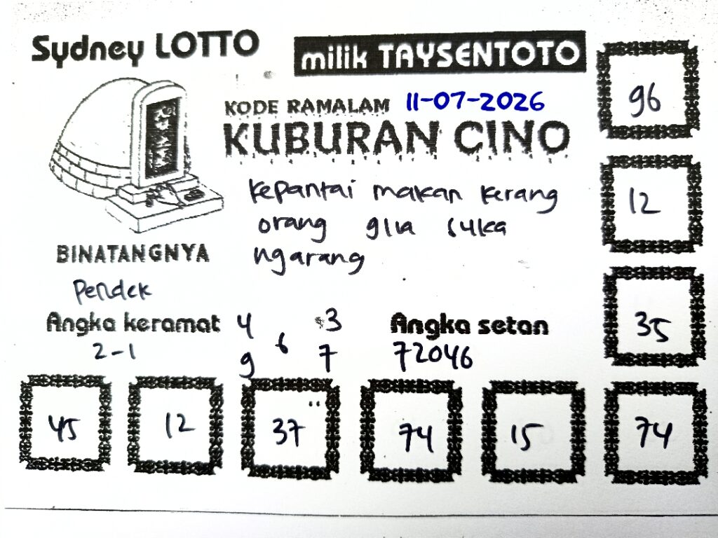 Syair Kuburan Cino Sydney Hari ini Sabtu, 11 Juli 2026
