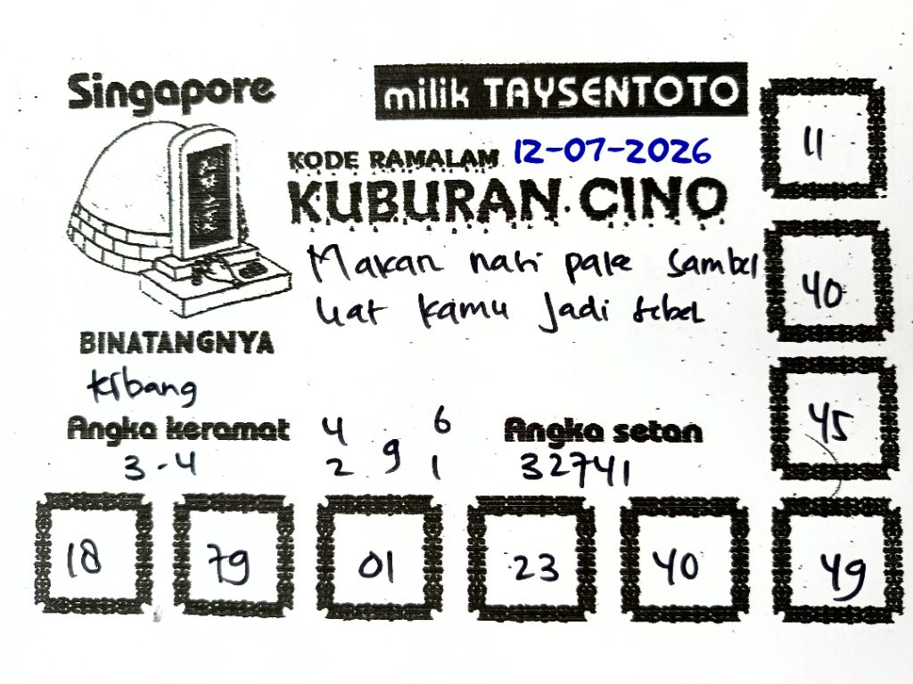 Syair Kuburan Cino SGP Hari ini Minggu, 12 Juli 2026