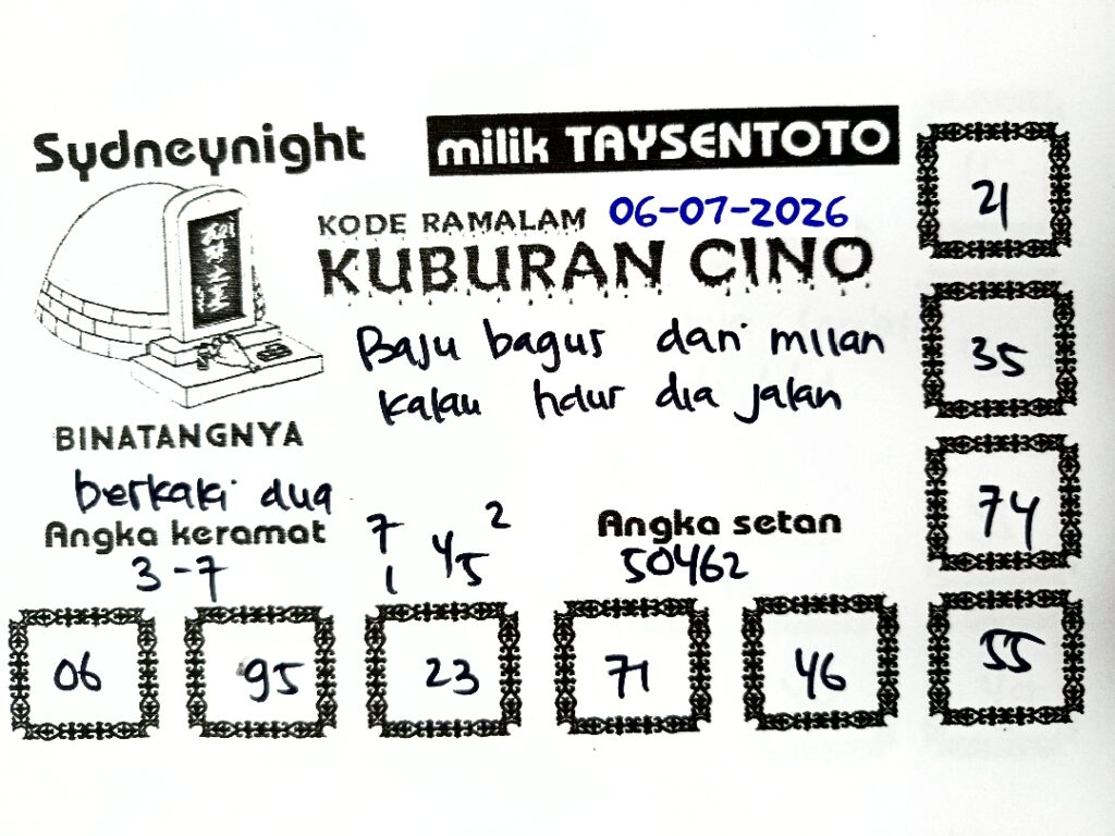 Syair Kuburan Cino SydneyNight Hari ini Senin, 06 Juli 2026